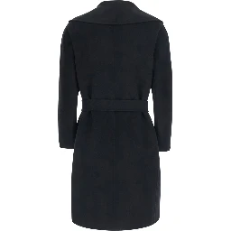 Messi Black Coat with Front Belt Closure in Wool for Women