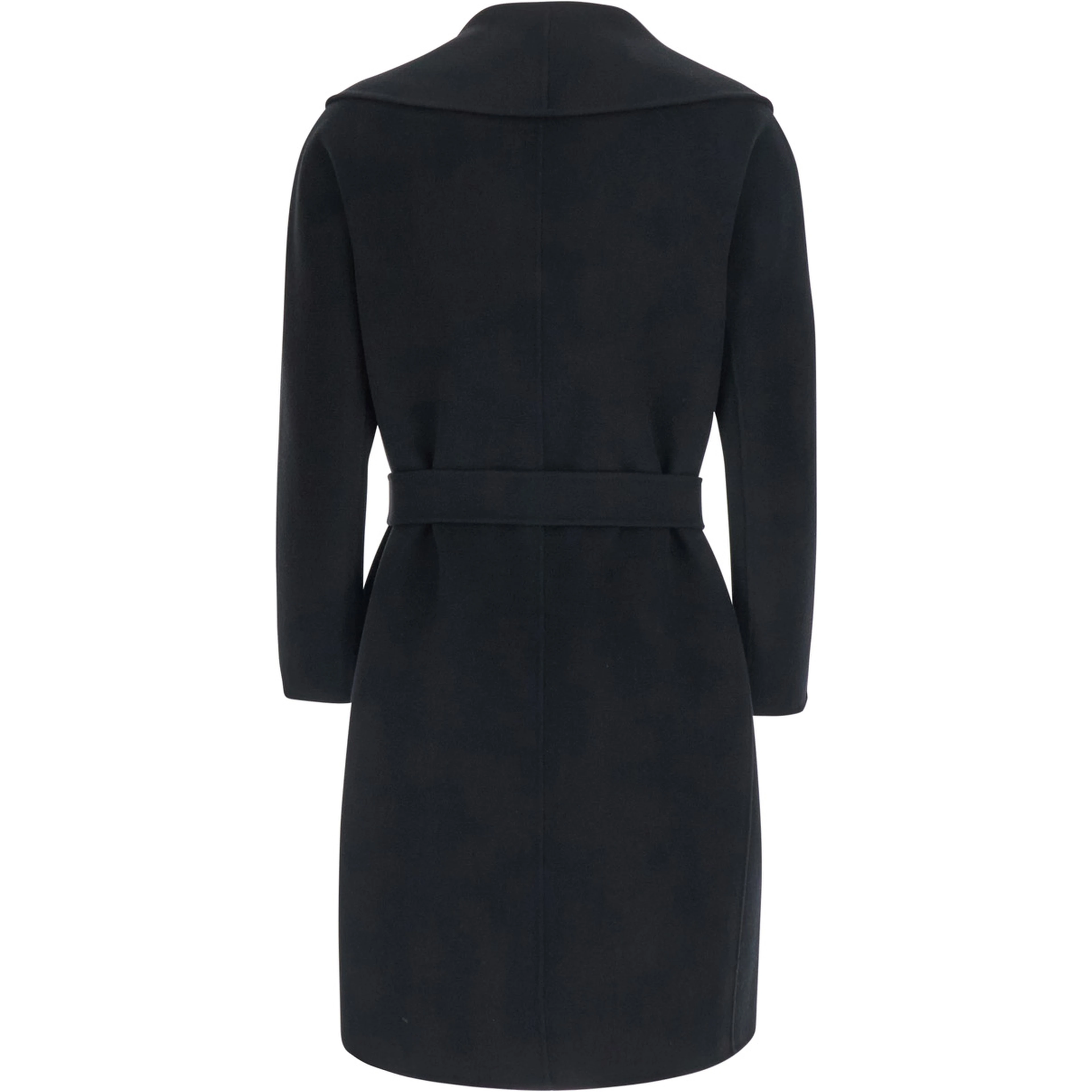 Messi Black Coat with Front Belt Closure in Wool for Women