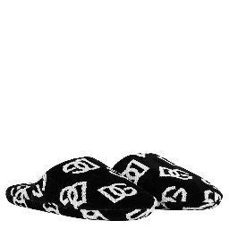 black Slippers with DG all-over Contrasting motif in terry cotton
