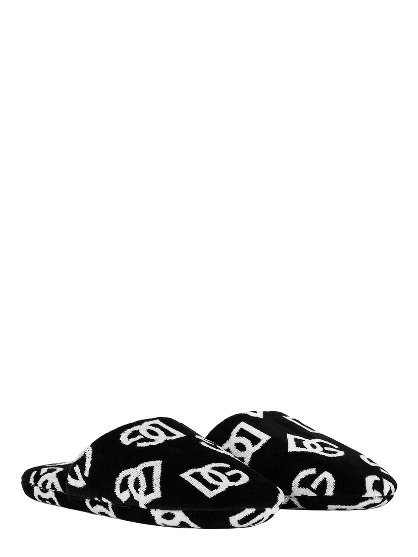 black Slippers with DG all-over Contrasting motif in terry cotton