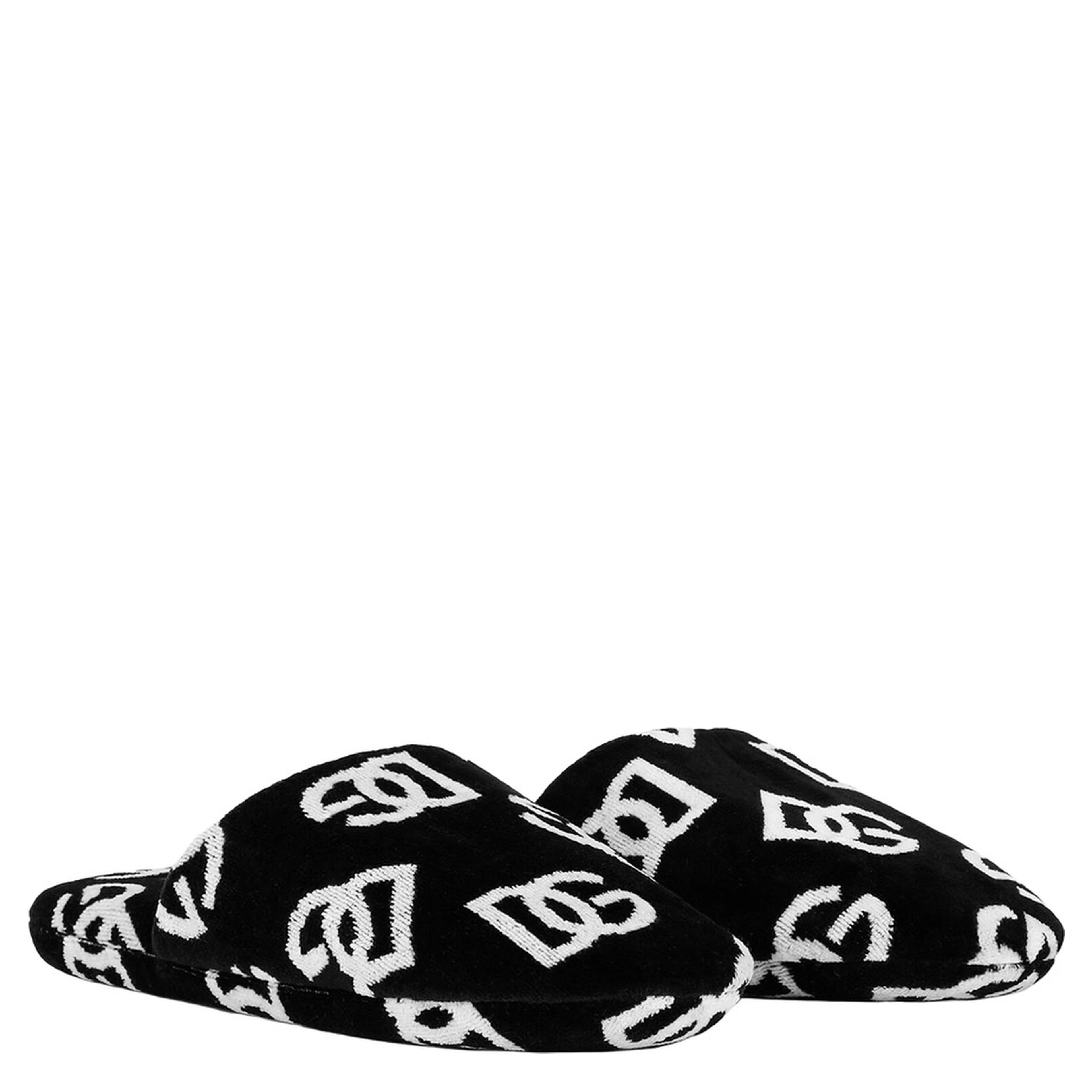 black Slippers with DG all-over Contrasting motif in terry cotton