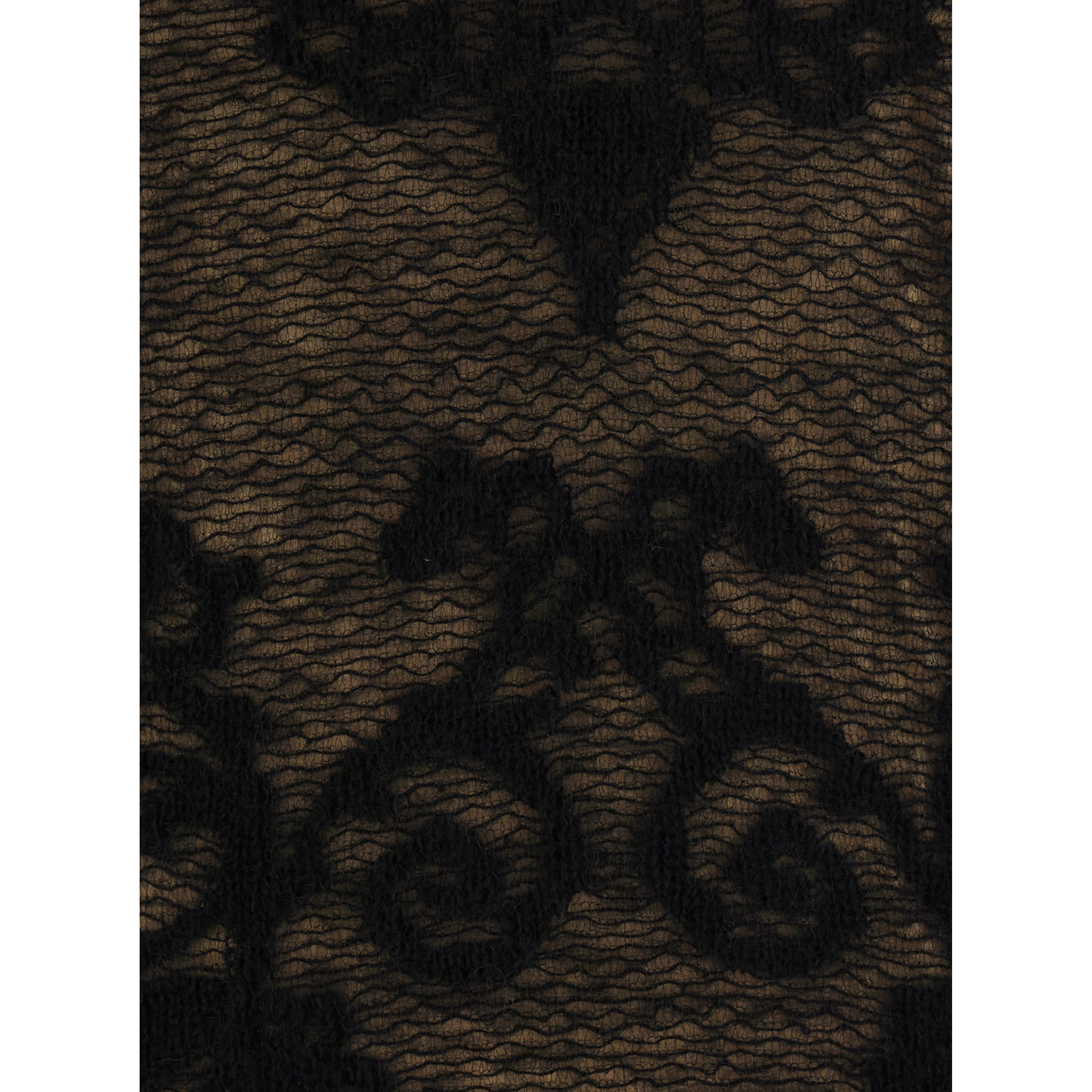 Black Crew Neck Long Dress with All-Over Floral Embroidery in Tech Fabric for Women