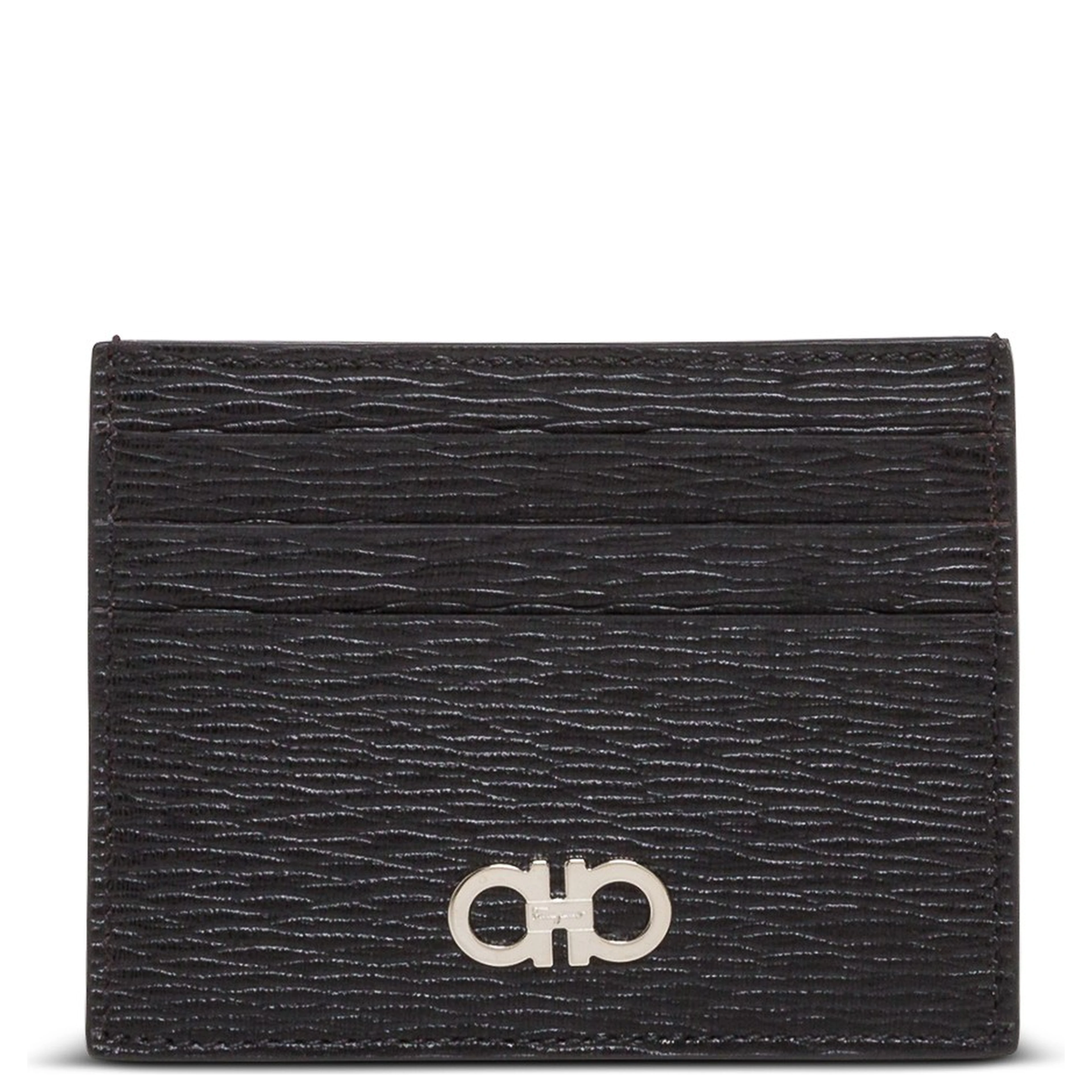 Cardholder Revival with Gancini Buckle on the Front in Black Leather for Men