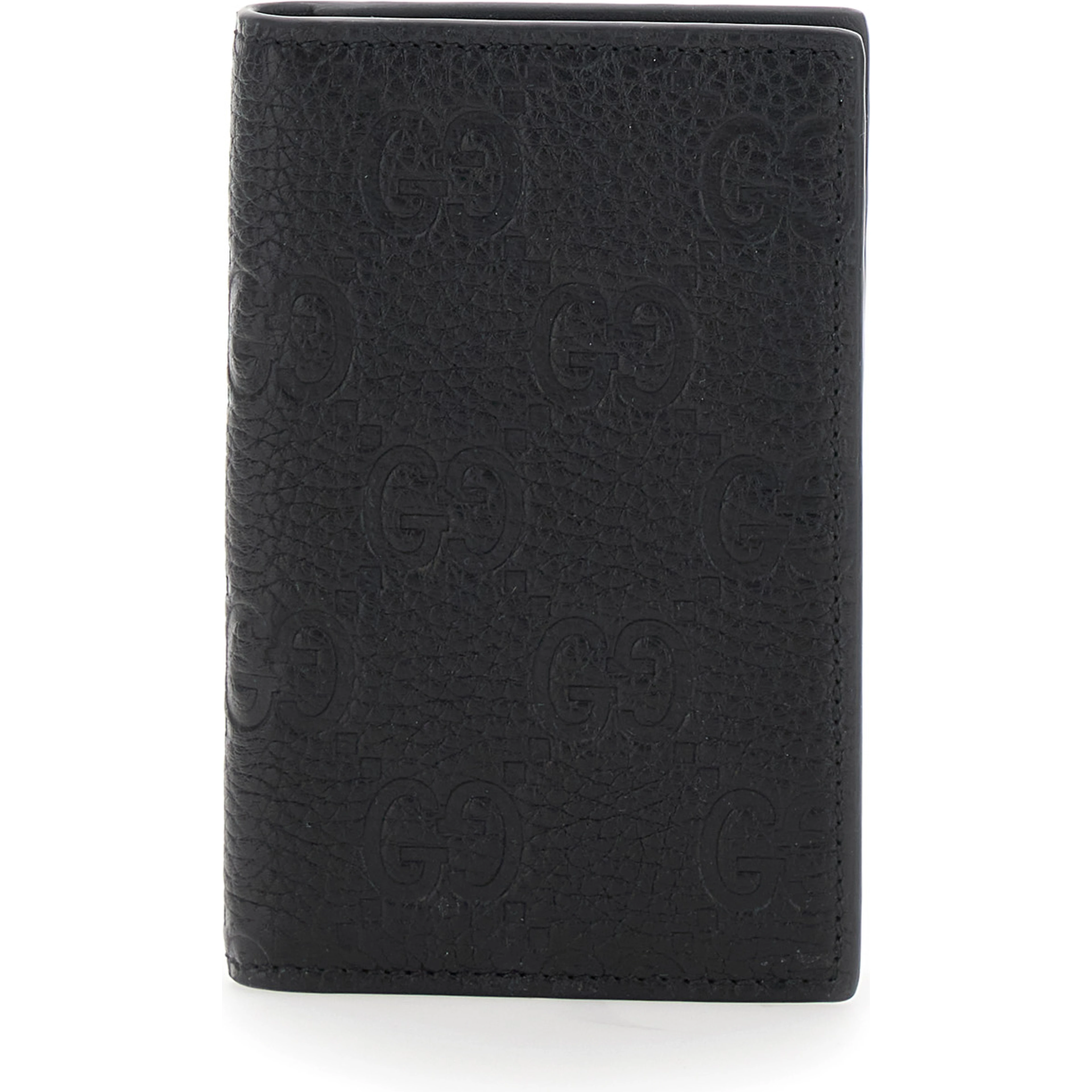Bi-Fold Wallet with Vertical Design in Grained GG Leather Black Men