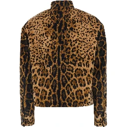 Tedro Brown Crop Jacket with Raised Collar and All-Over Leopard Motif in Velvet for Women