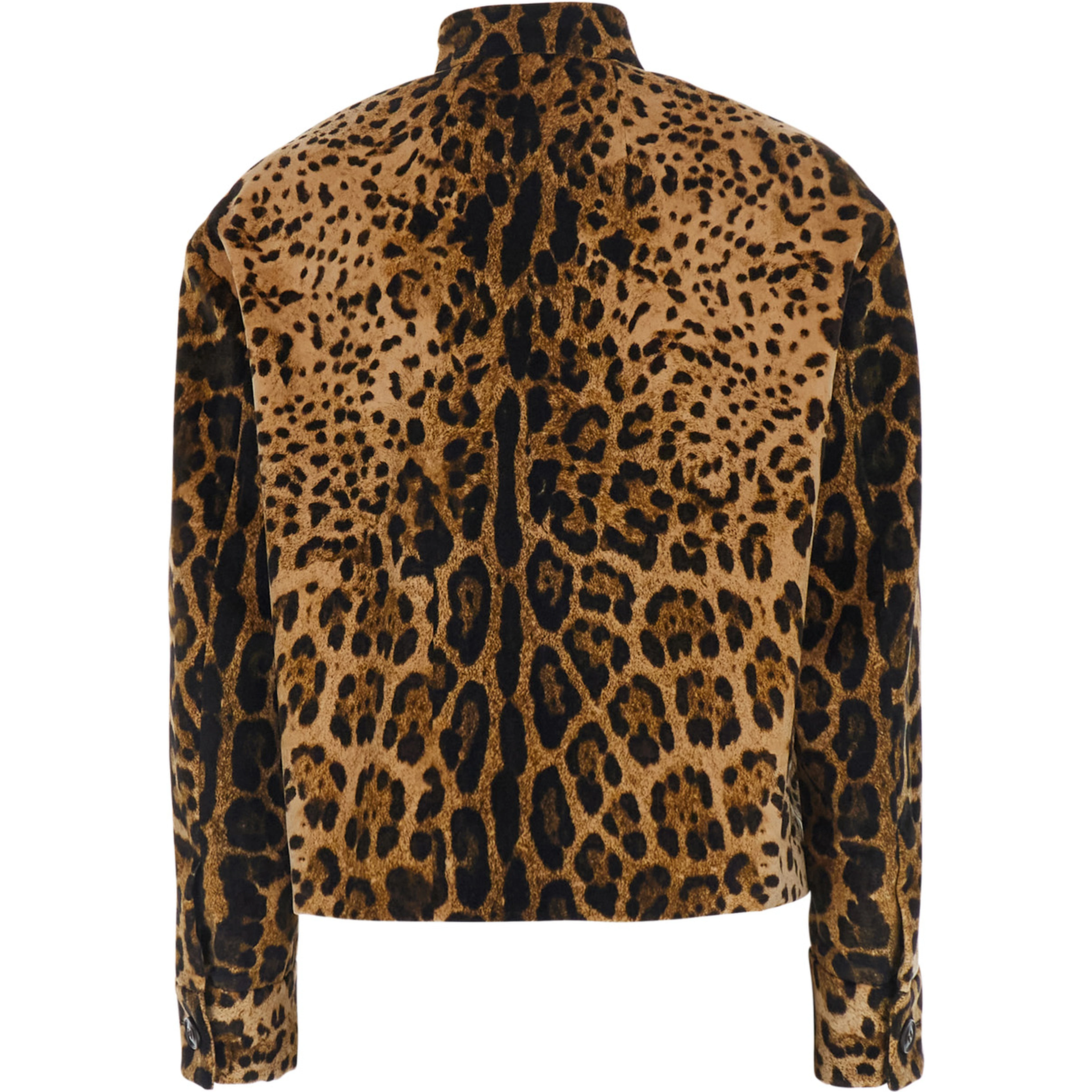 Tedro Brown Crop Jacket with Raised Collar and All-Over Leopard Motif in Velvet for Women