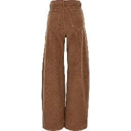 Brown Pants with Front Belt with Buckle in Corduroy for Women