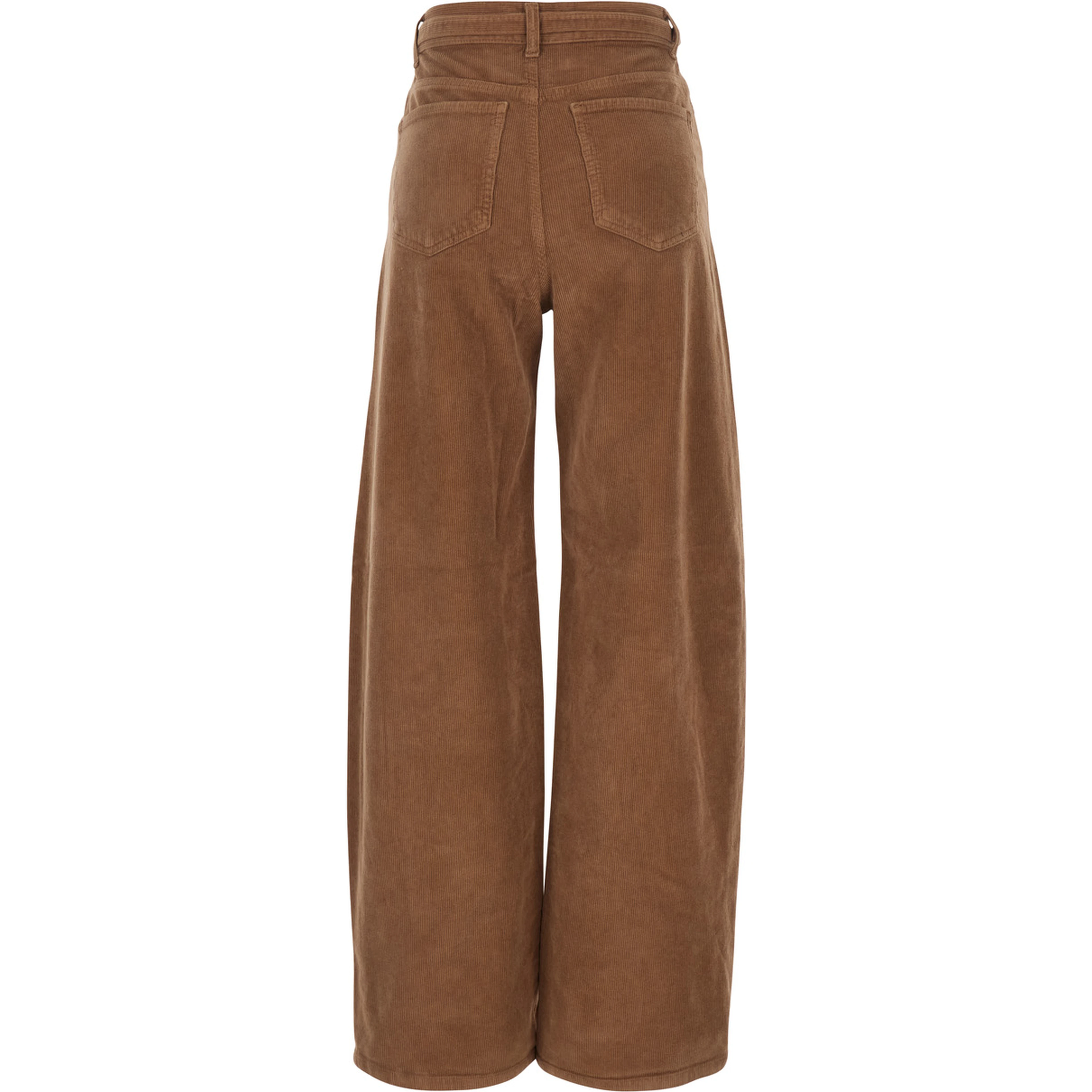 Brown Pants with Front Belt with Buckle in Corduroy for Women