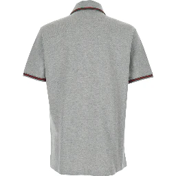 Polo Shirt with Web Details and Lettering Logo on the Front in Grey Wool Blend for Men