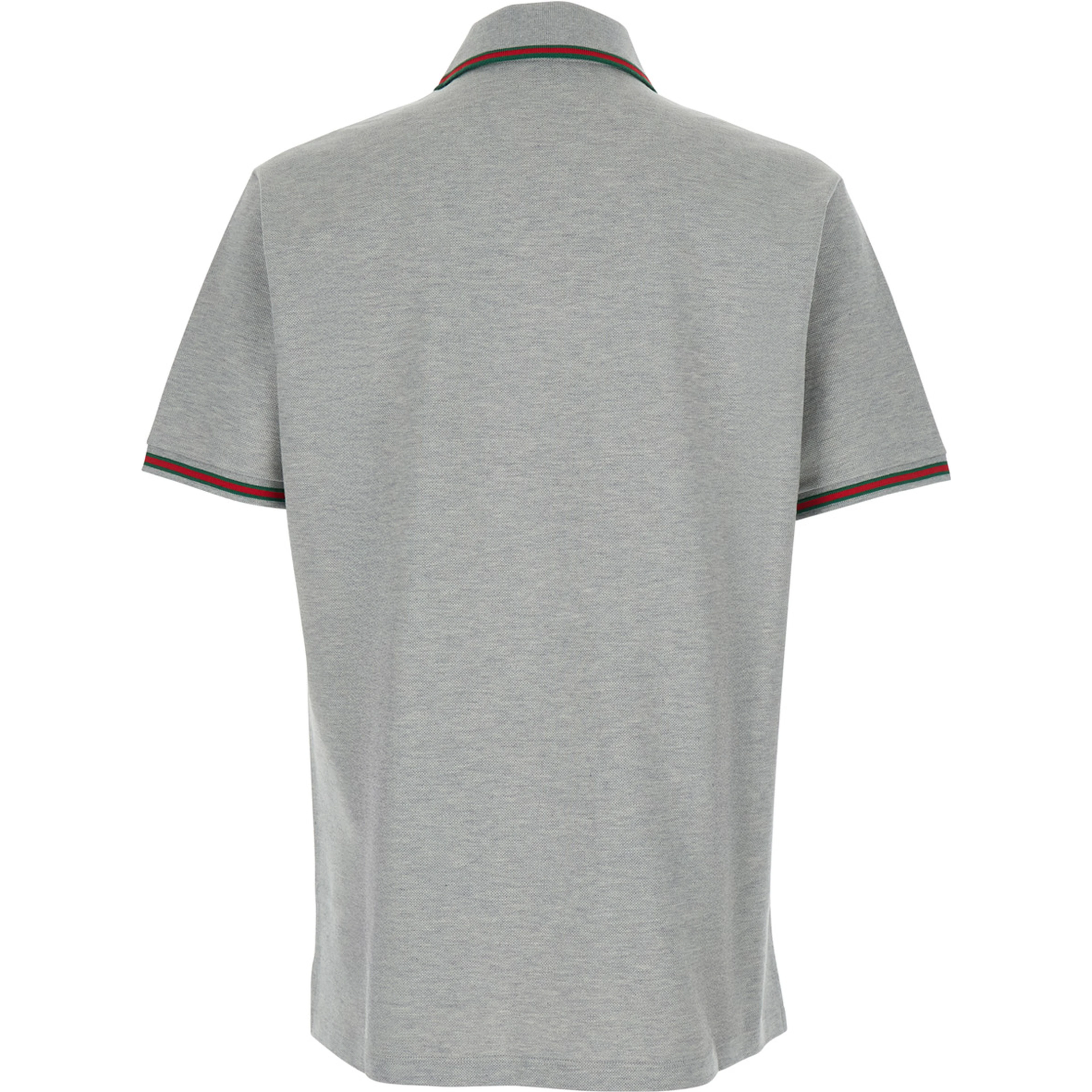 Polo Shirt with Web Details and Lettering Logo on the Front in Grey Wool Blend for Men