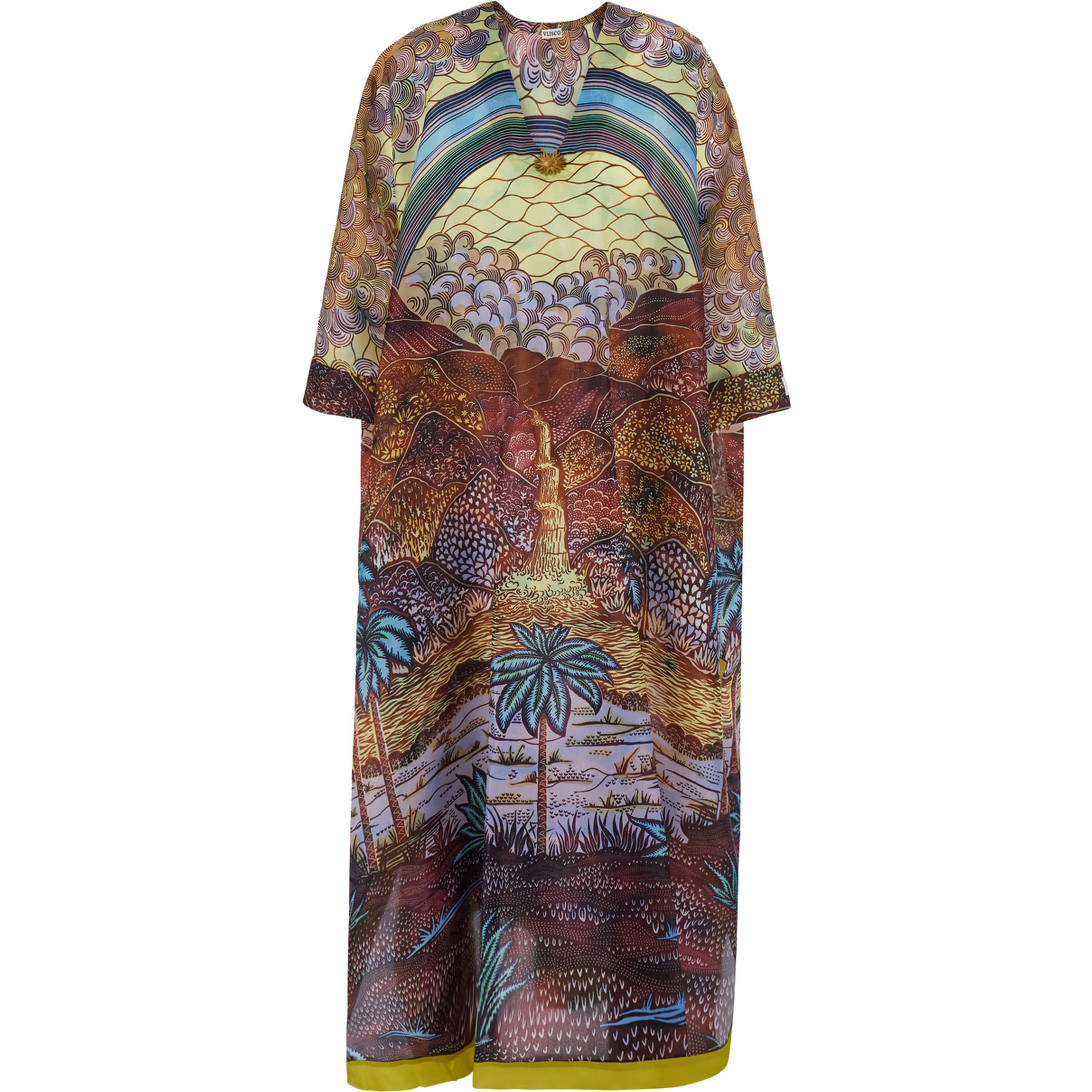 Grand Papillon Multicolor Kaftan with long sleeves and front closure in Tech Fabric for Women