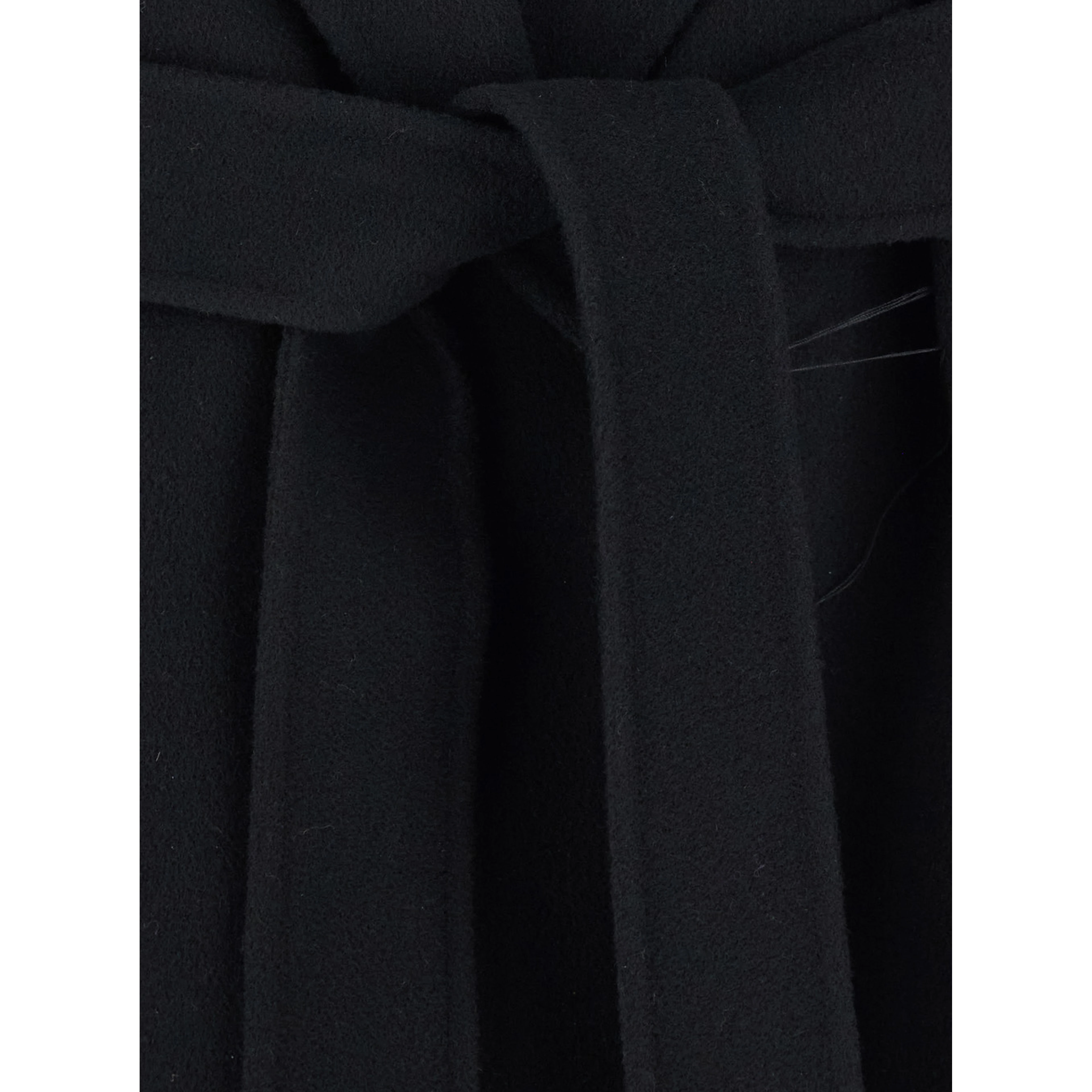 Messi Black Coat with Front Belt Closure in Wool for Women