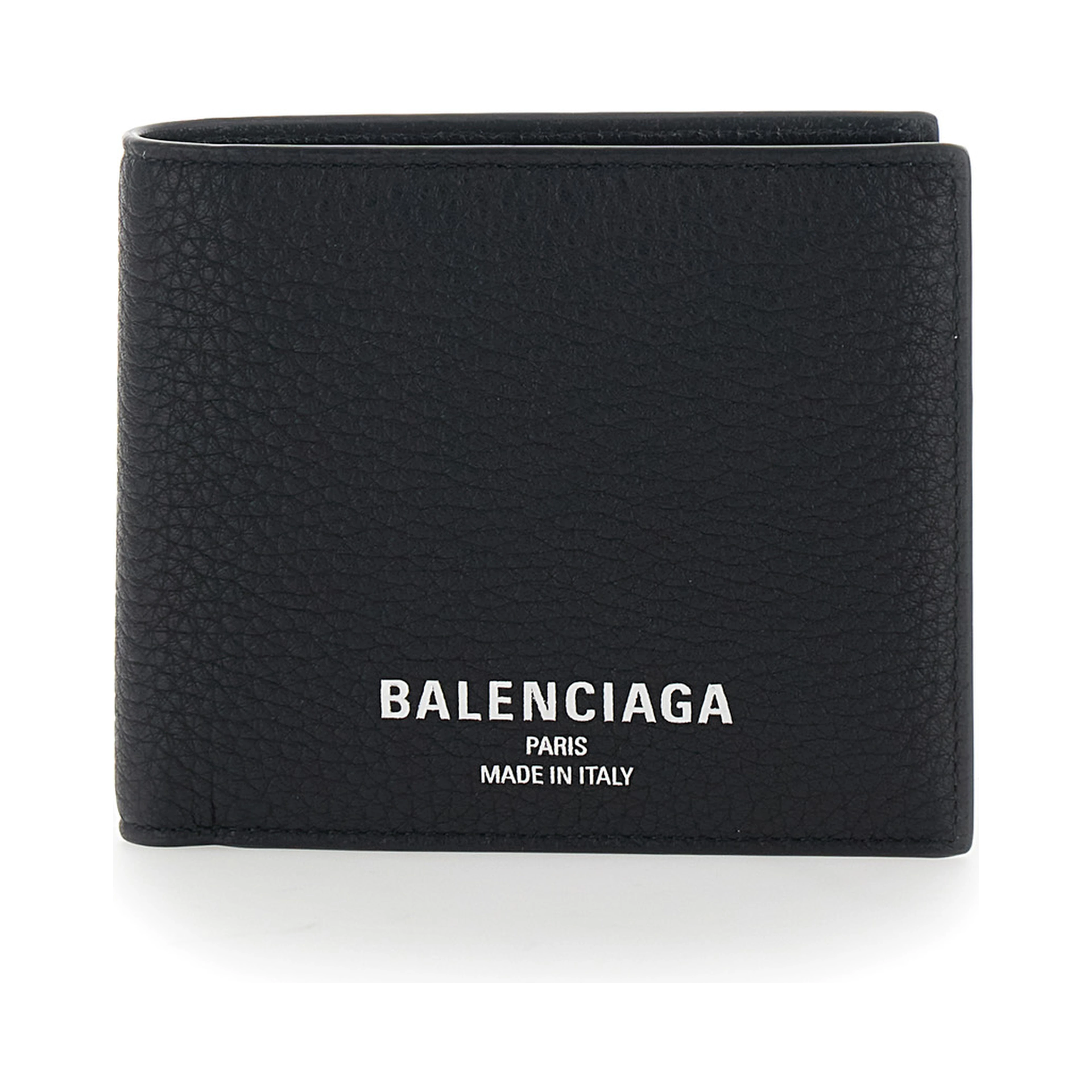 Black Leather Logo Lettering Bifold Wallet for Men