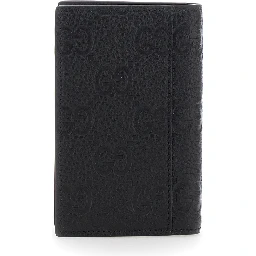 Bi-Fold Wallet with Vertical Design in Grained GG Leather Black Men