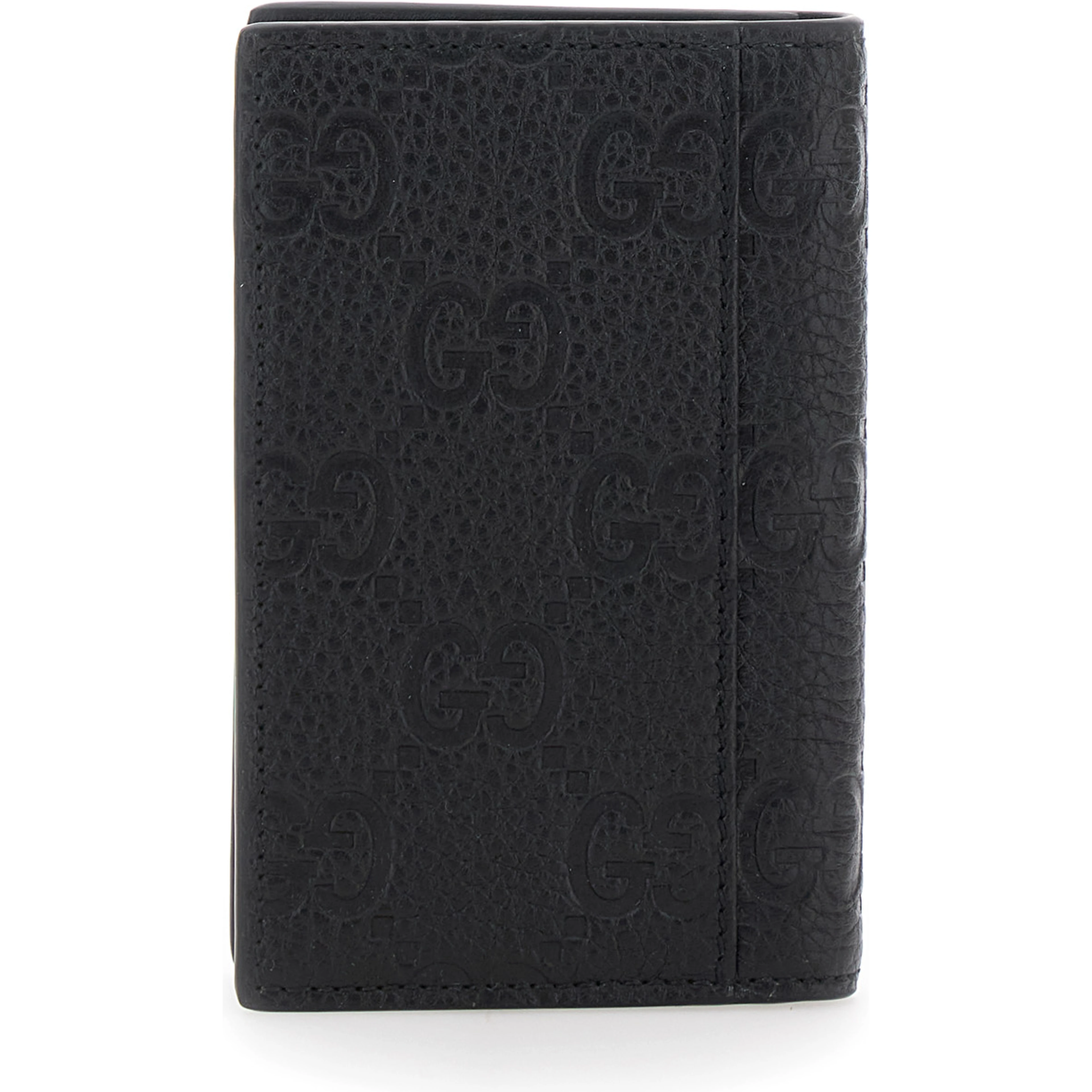 Bi-Fold Wallet with Vertical Design in Grained GG Leather Black Men