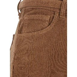 Brown Pants with Front Belt with Buckle in Corduroy for Women