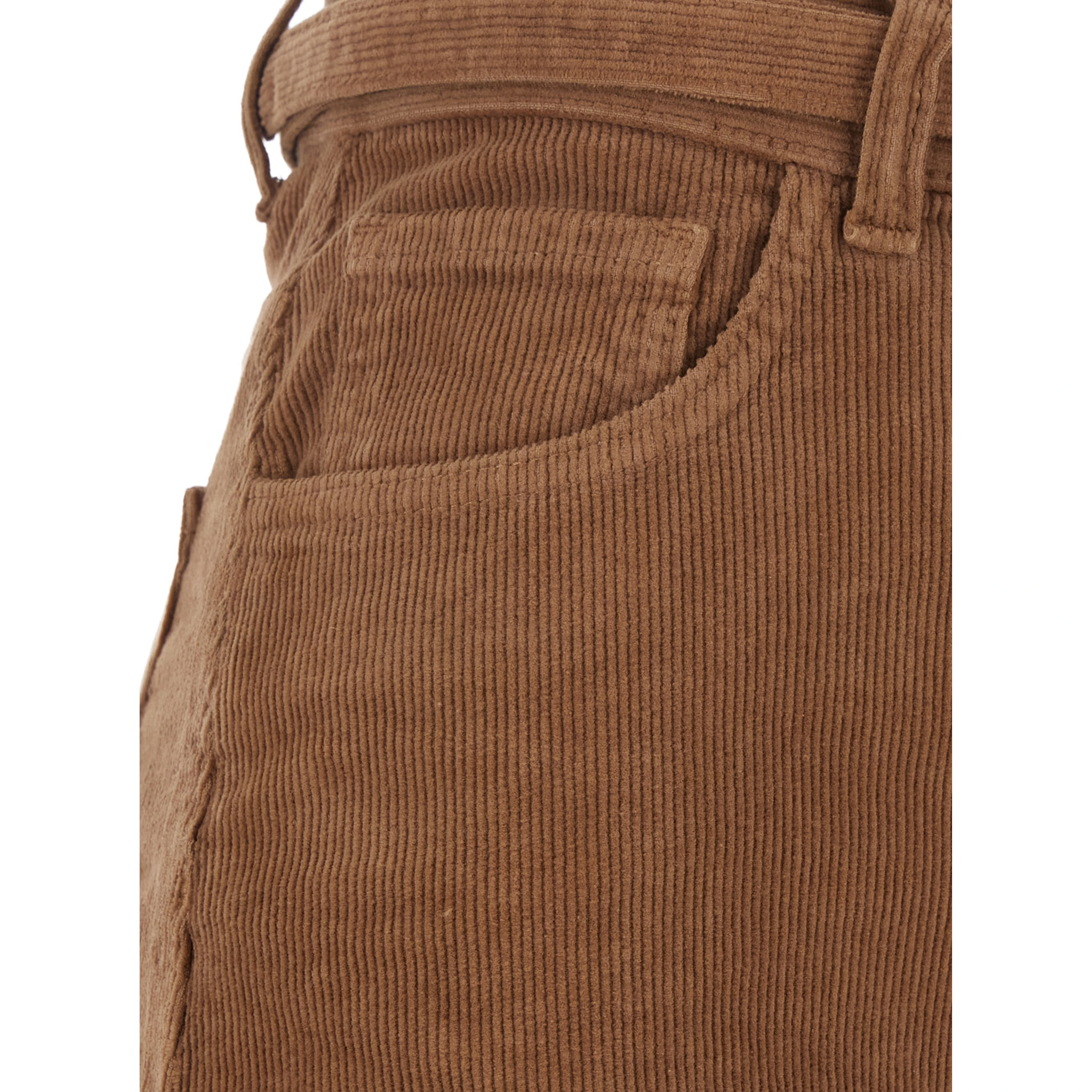 Brown Pants with Front Belt with Buckle in Corduroy for Women