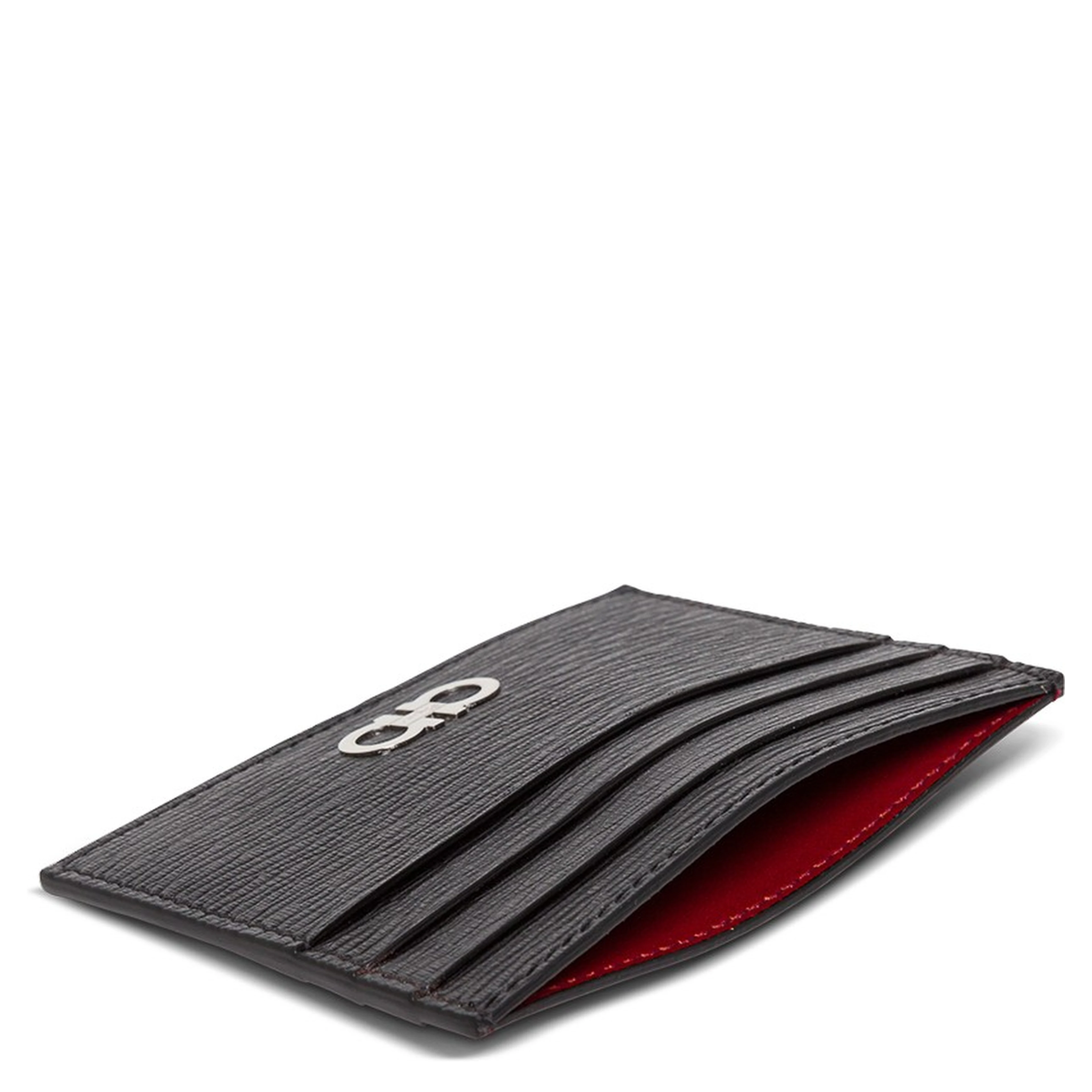 Cardholder Revival with Gancini Buckle on the Front in Black Leather for Men