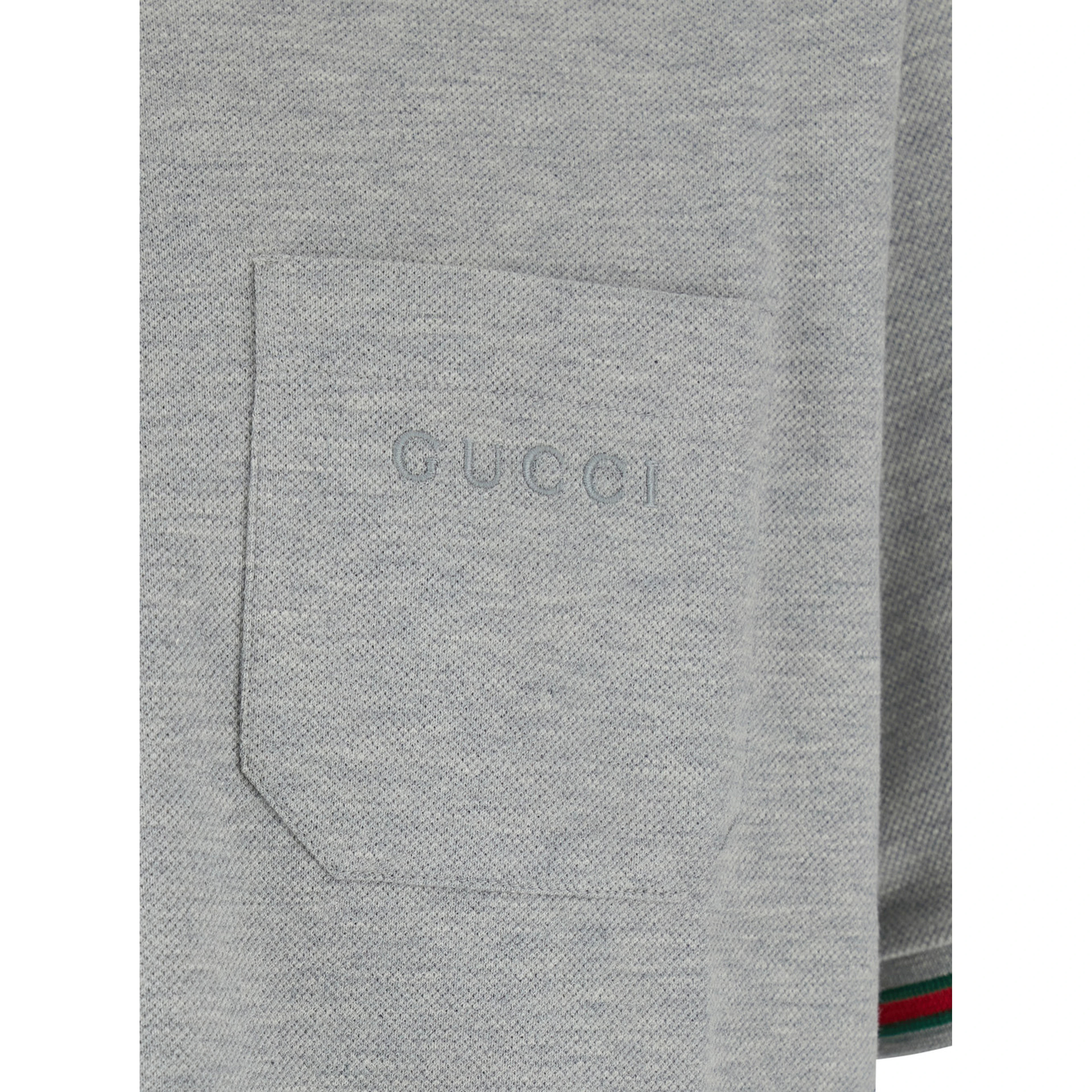 Polo Shirt with Web Details and Lettering Logo on the Front in Grey Wool Blend for Men