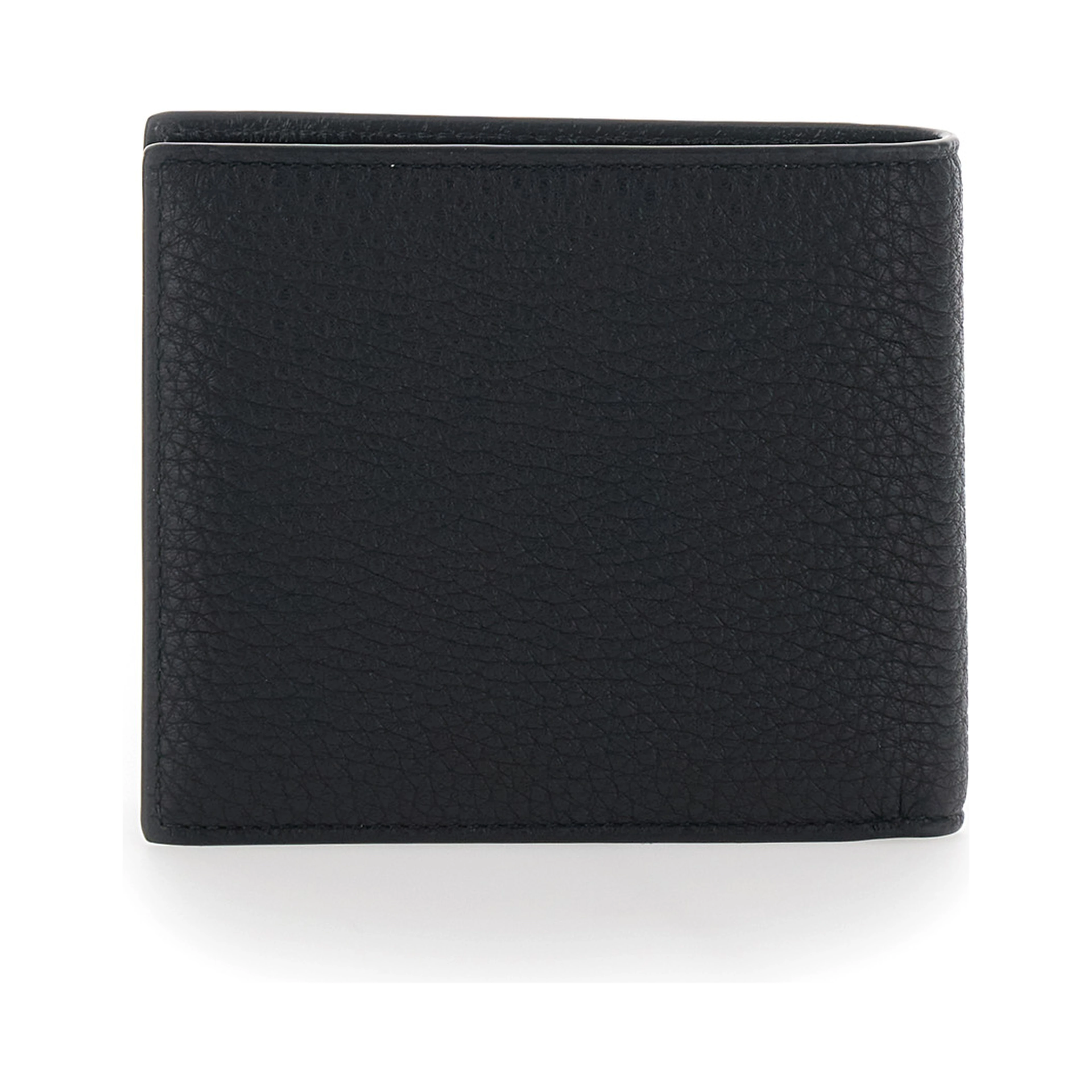Black Leather Logo Lettering Bifold Wallet for Men