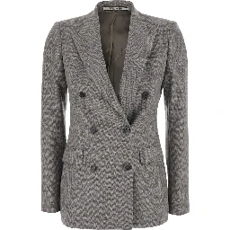 Grey Double-breasted Jacket with Peak Revers in Wool for Women