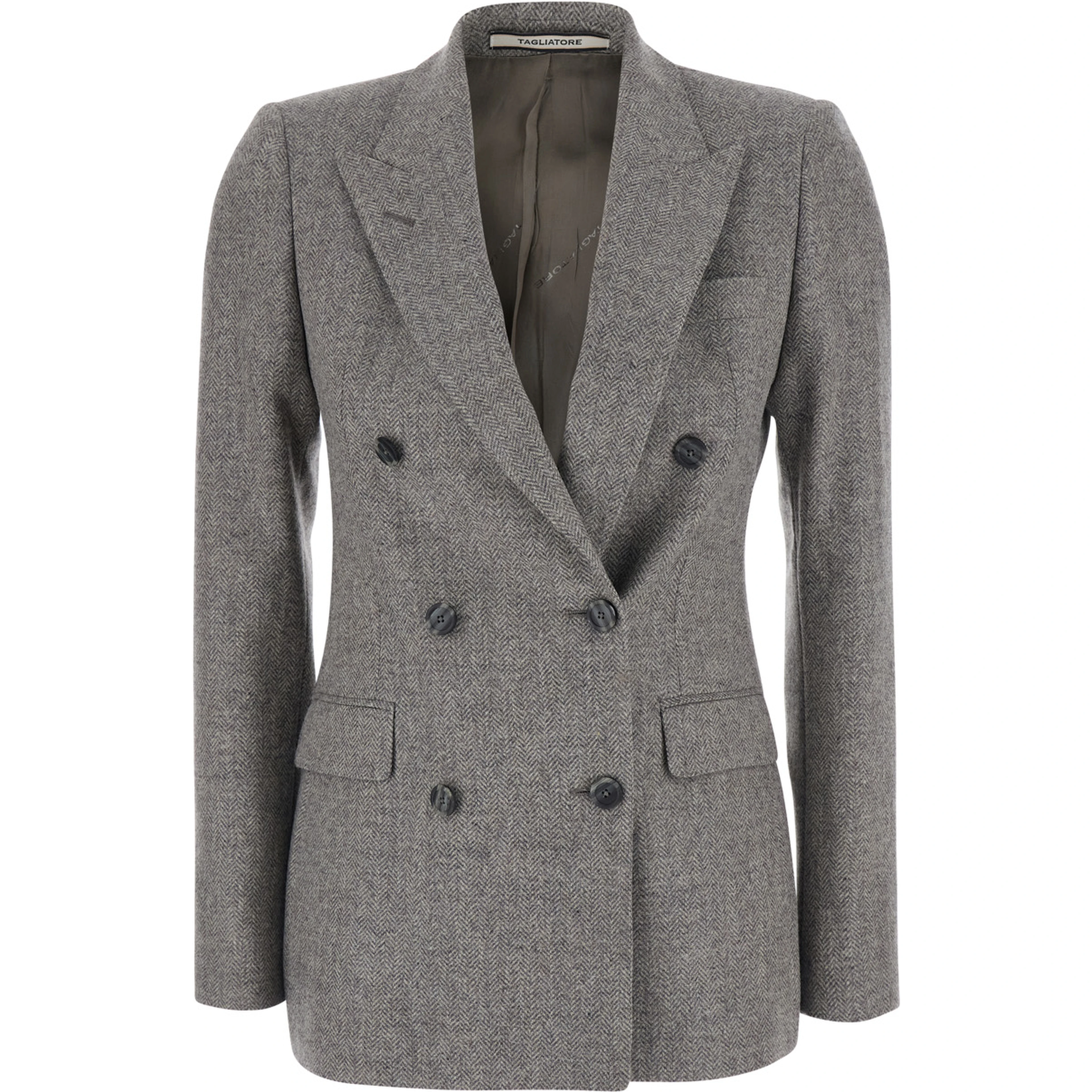 Grey Double-breasted Jacket with Peak Revers in Wool for Women