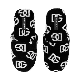 black Slippers with DG all-over Contrasting motif in terry cotton
