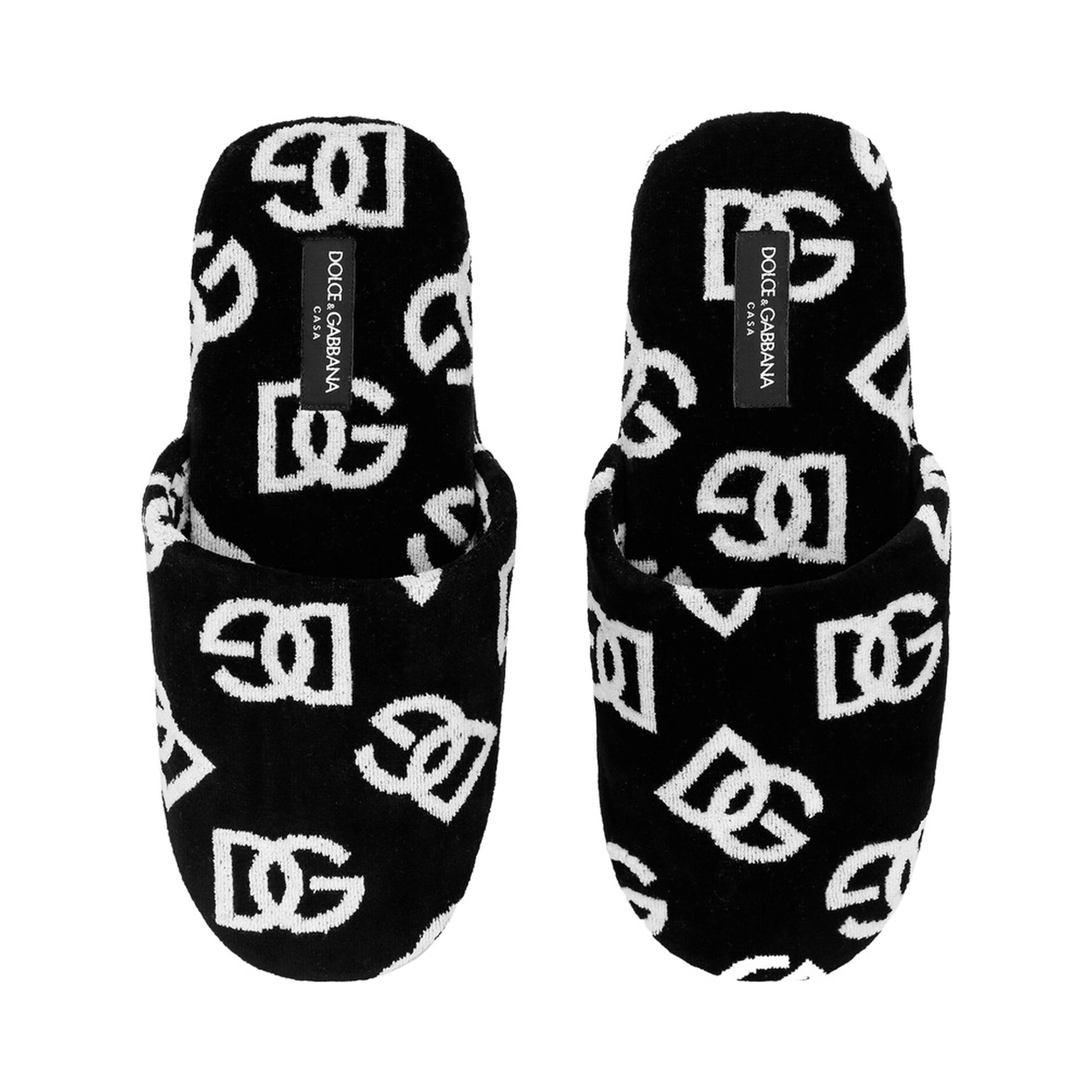 black Slippers with DG all-over Contrasting motif in terry cotton