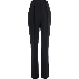 Black trousers with pleats and crepe fabric for women