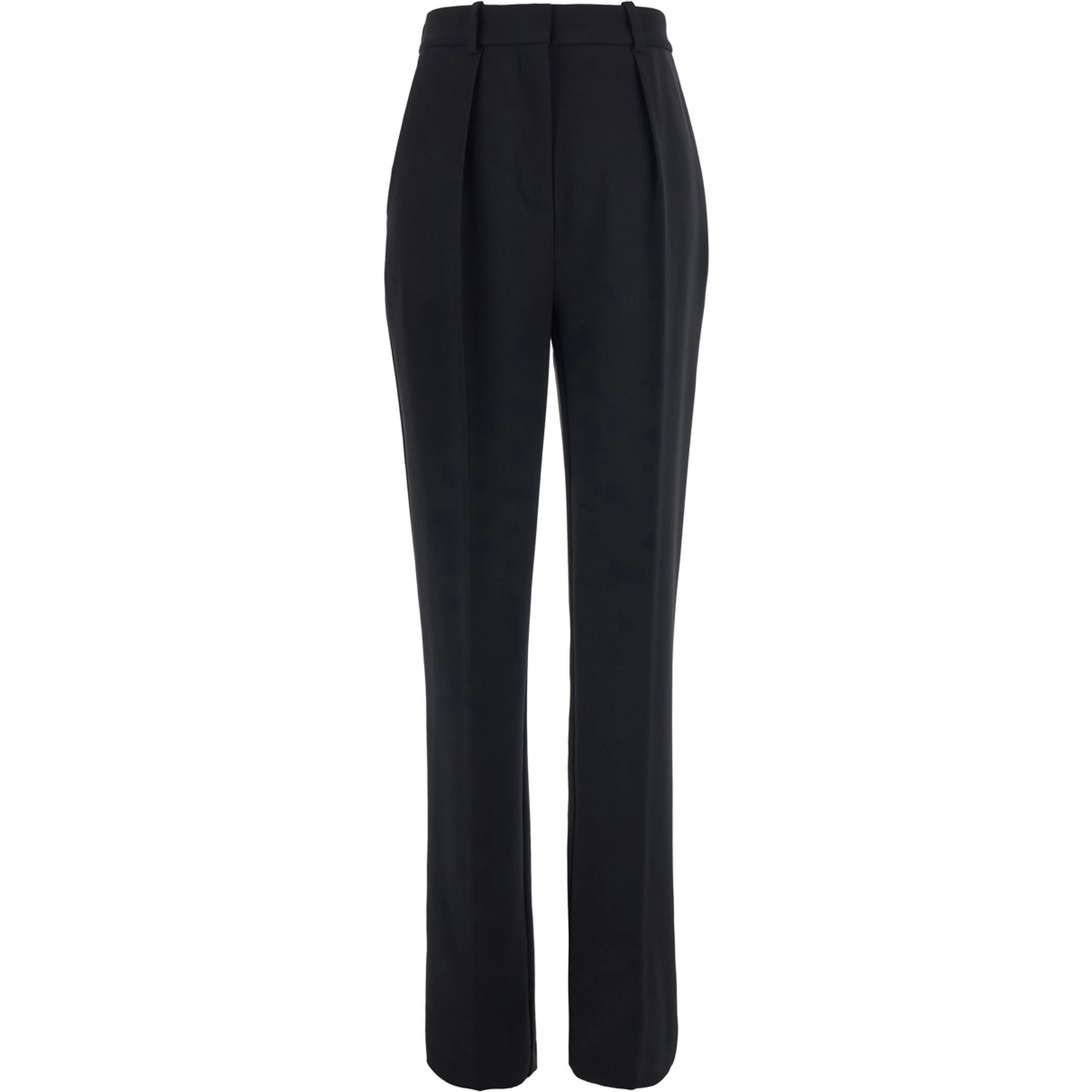 Black trousers with pleats and crepe fabric for women