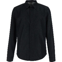 Black Shirt with pointed collar and tone-on-tone GG logo on the back in Denim for Men