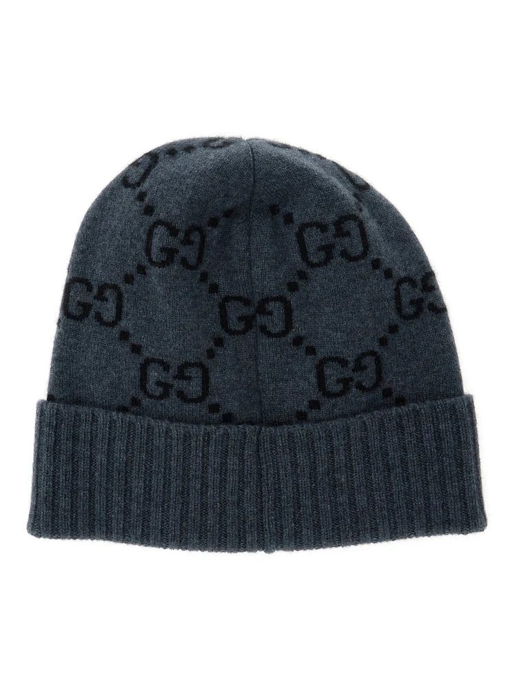 Hat GG Jacquard Gray with Brim and Cashmere Cuff Men alternative