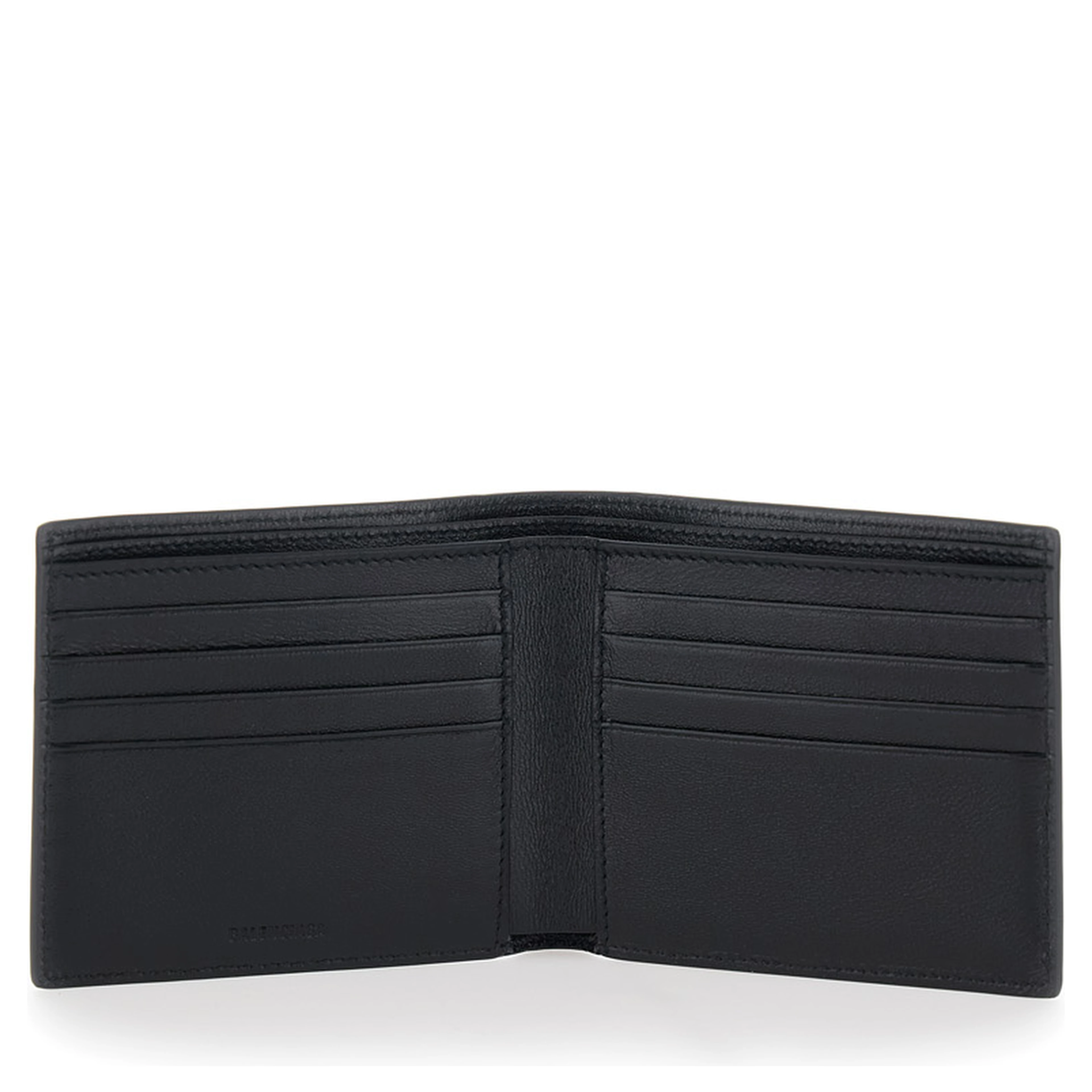 Black Leather Logo Lettering Bifold Wallet for Men