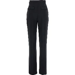 Black trousers with pleats and crepe fabric for women