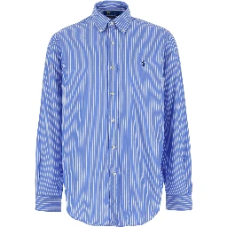 WASHED STRIPE Blue Shirt with Classic Collar and Long Sleeves for Men