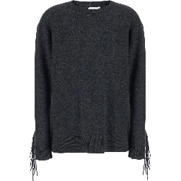 Grey Sweater with frayed details on the back and edges in cashmere for women