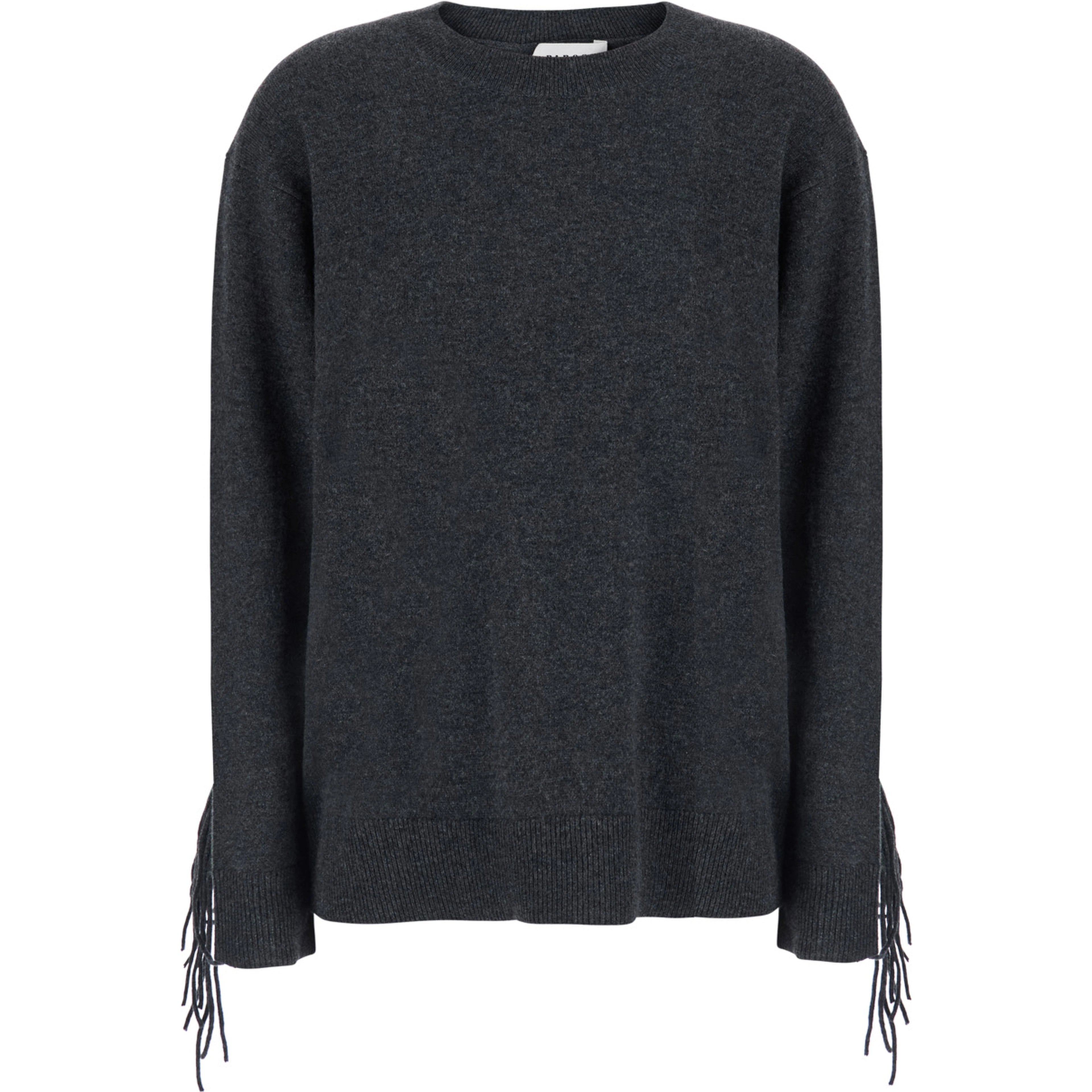 Grey Sweater with frayed details on the back and edges in cashmere for women