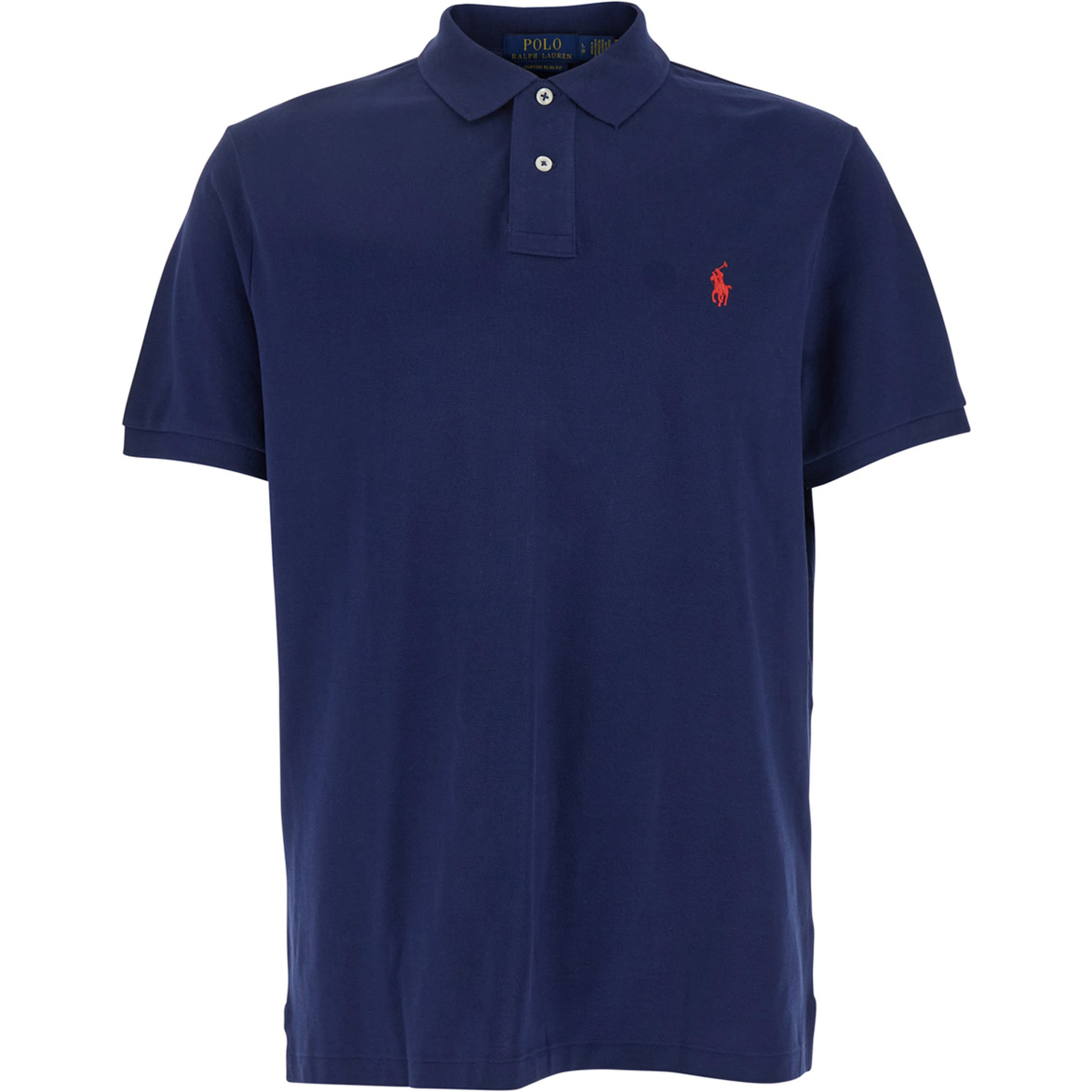 Polo "Custom Slim Fit" with Pony Detail on the Front in Blue Cotton for Men