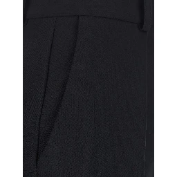 Black trousers with pleats and crepe fabric for women