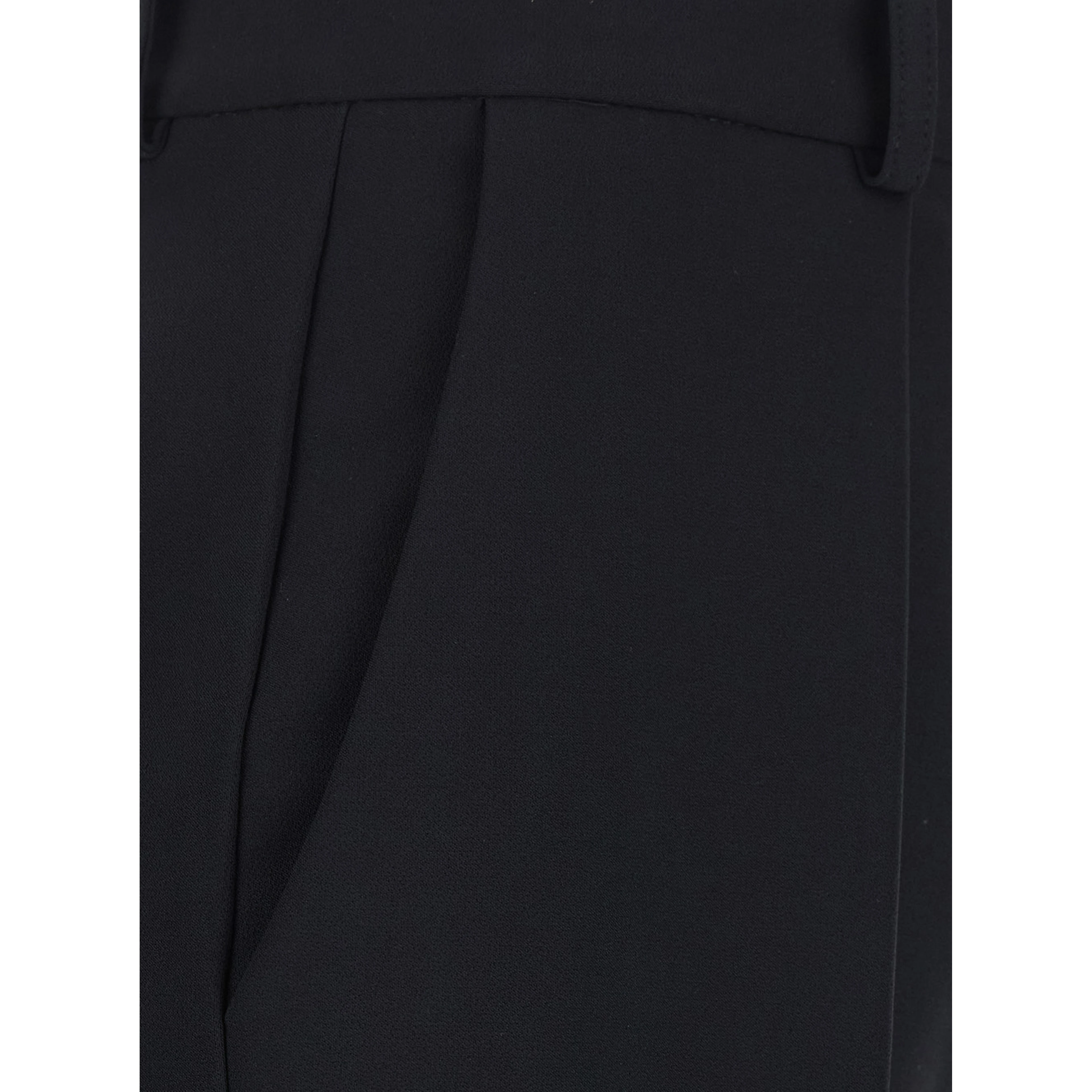 Black trousers with pleats and crepe fabric for women