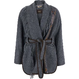 Navajo Bule Coat with front belt and geometric motif in fabric for women
