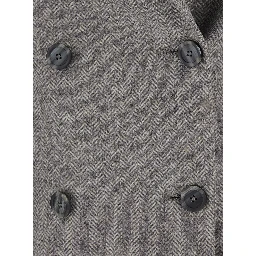 Grey Double-breasted Jacket with Peak Revers in Wool for Women