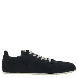 Black Low Top Sneakers with Round Toe and Front Lace Closure in Suede for Men