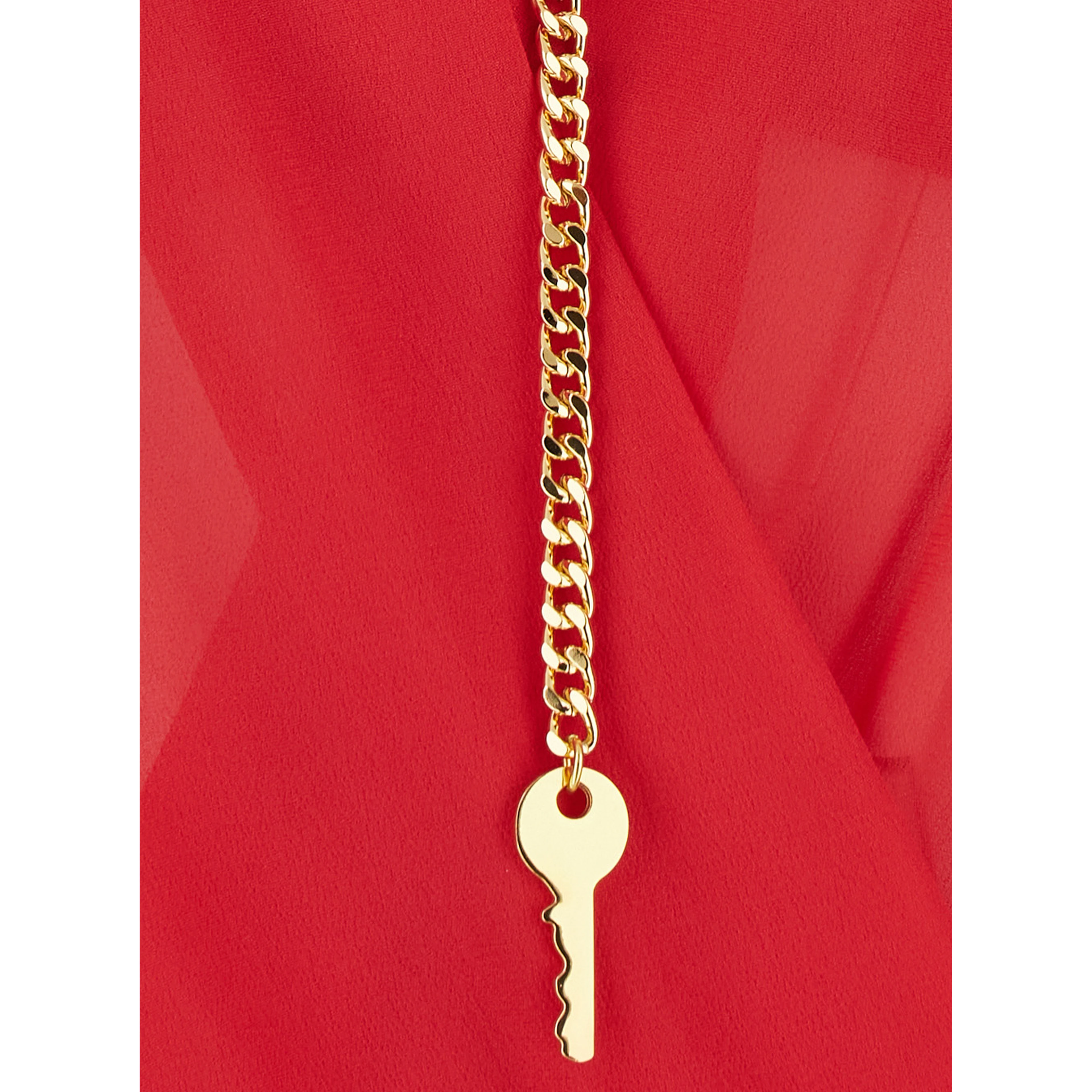 Red Bodysuit with deep V-neck and chain detail on the front in viscose for women