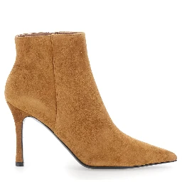 Beige Ankle Boots with Pointed Toe in Suede for Women