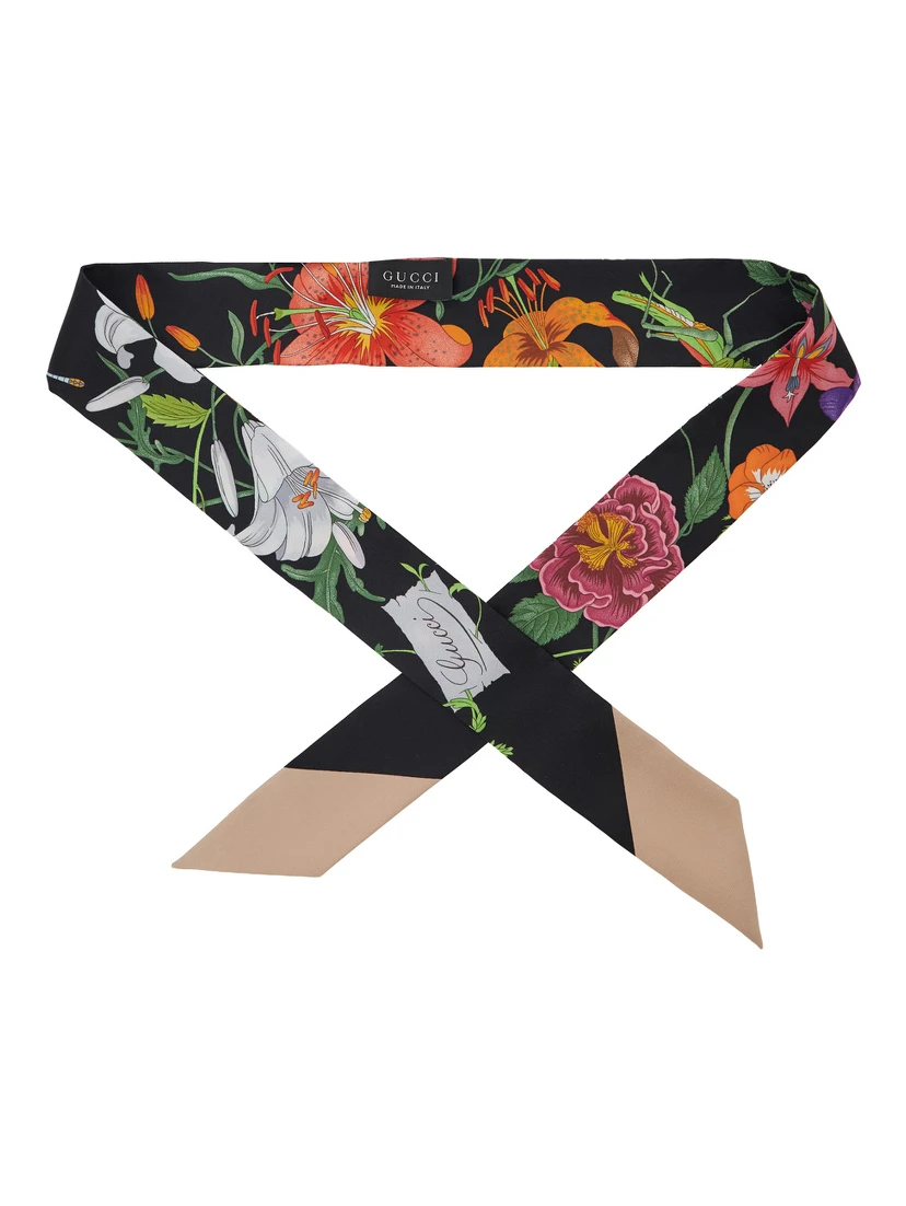 Multicolor scarf with floral print in silk for women