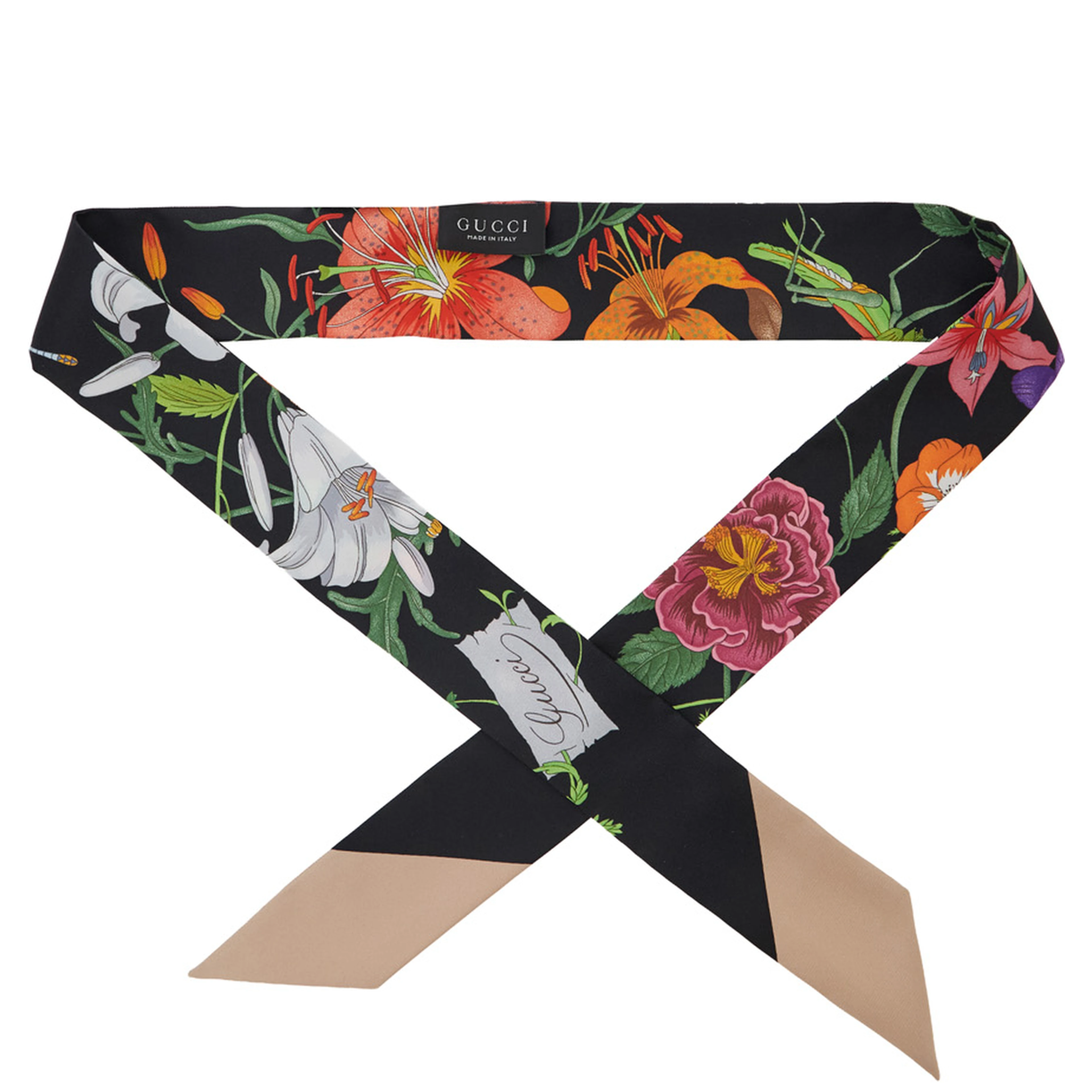 Multicolor scarf with floral print in silk for women