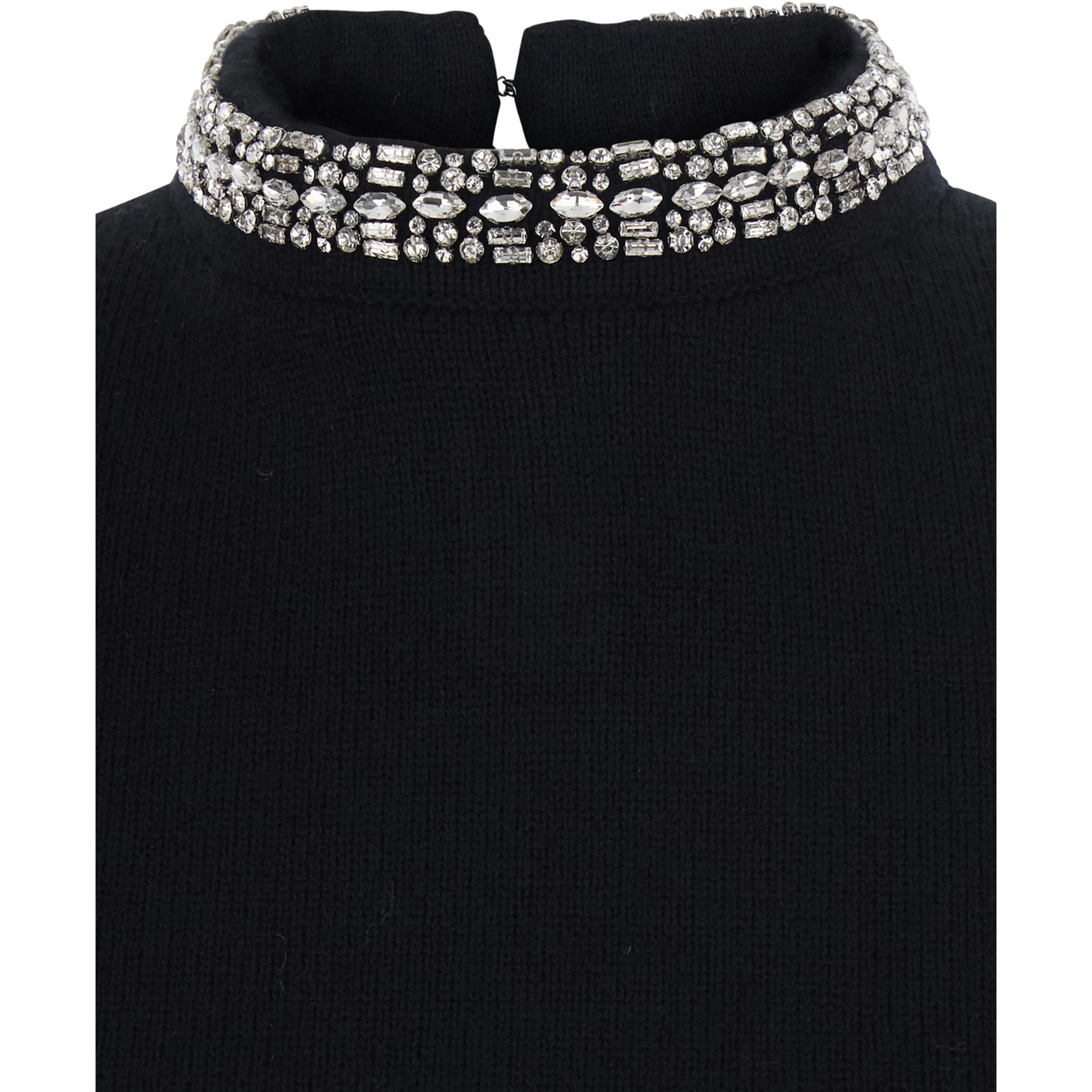 Berlino Black Sweater with Rhinestone Details on the Neck and Logo Patch on the Back in Blend Wool Women