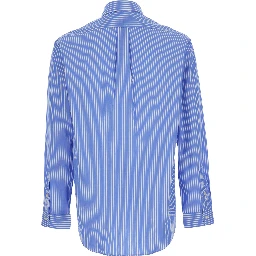 WASHED STRIPE Blue Shirt with Classic Collar and Long Sleeves for Men