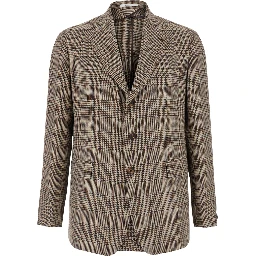 New York Beige Single-breasted Jacket with notched revers and houndstooth motif in wool for men